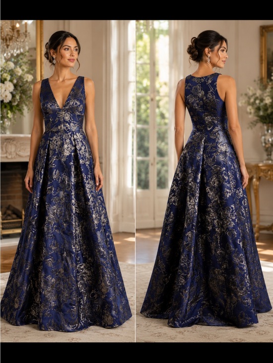 Aidan Mattox Dresses & Skirts - Aidan Aiden Mattox jacquard fit and flare sleeveless V-Neck long gown